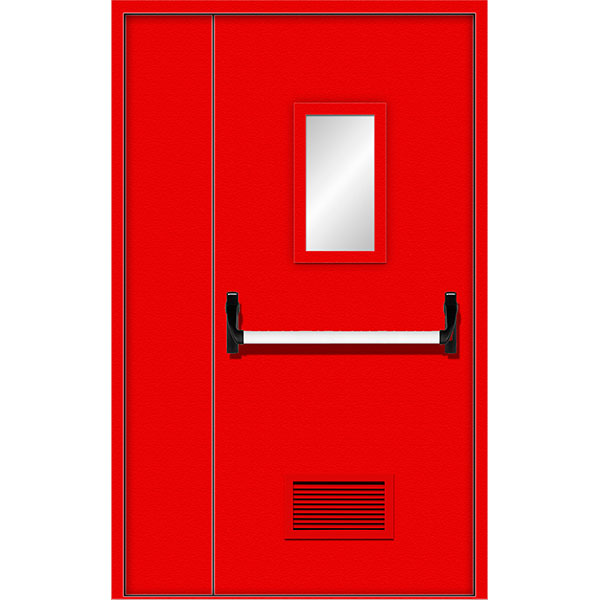 Полуторная противопожарная дверь остекленная с антипаникой с вентиляцией  ДПМ 22